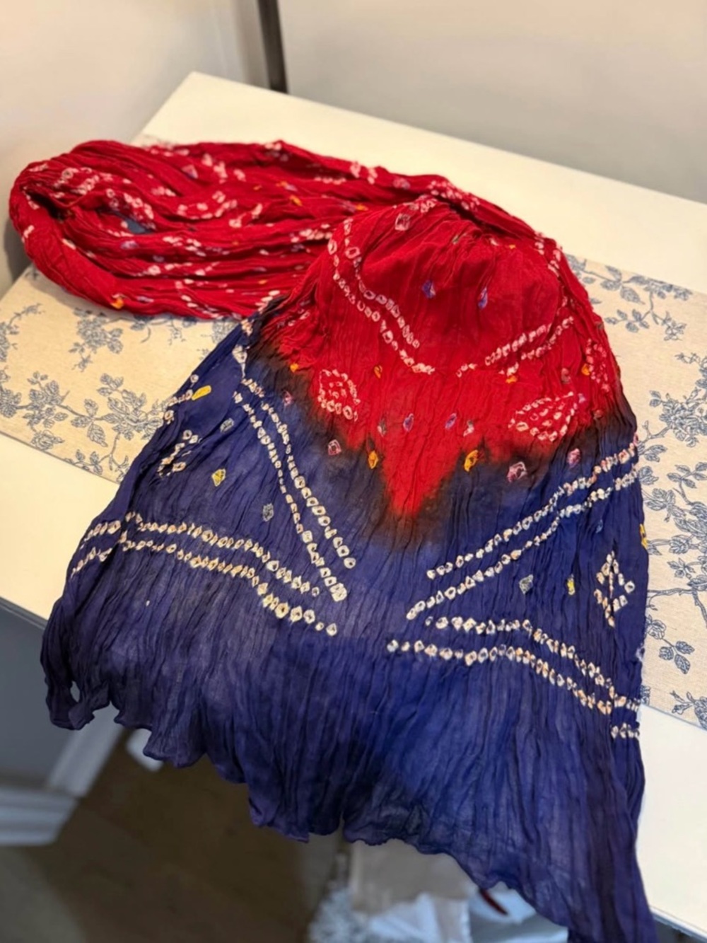 Red and Navy Ombre Bandhani Scarf
Made in India